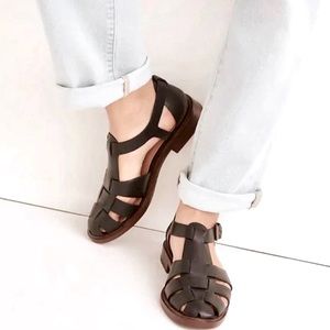 Madewell Rina Fisherman Flat - Black Leather, Size 9.5